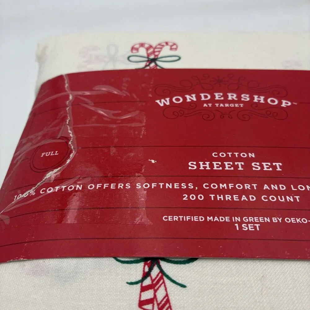 Wondershop Christmas  Holiday Cotton Sheet  Set Candy Canes  NWT Full Size